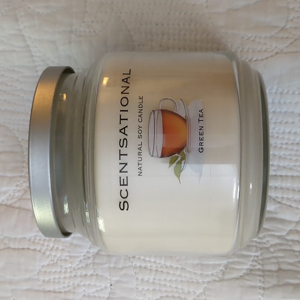 NEW Scentsational Natural Soy Candle Green Tea Scent in Jar with Lid, 19…